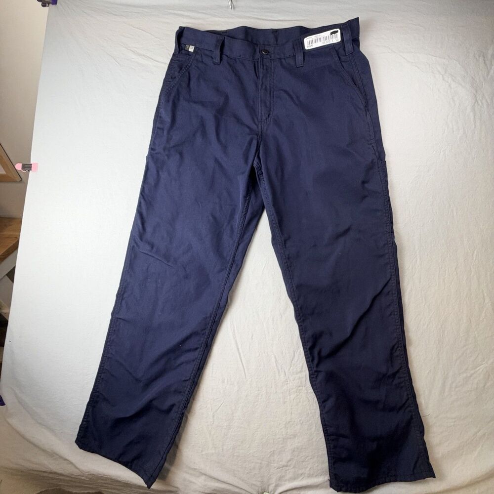 Carhartt Flame Resistant FR Cargo Work Navy Blue Pants Mens Size 34x32